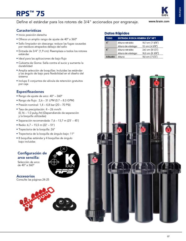 Aspersor rotativo RPS 75 ¾" circulo parcial caja con 20 piezas - Imagen 2